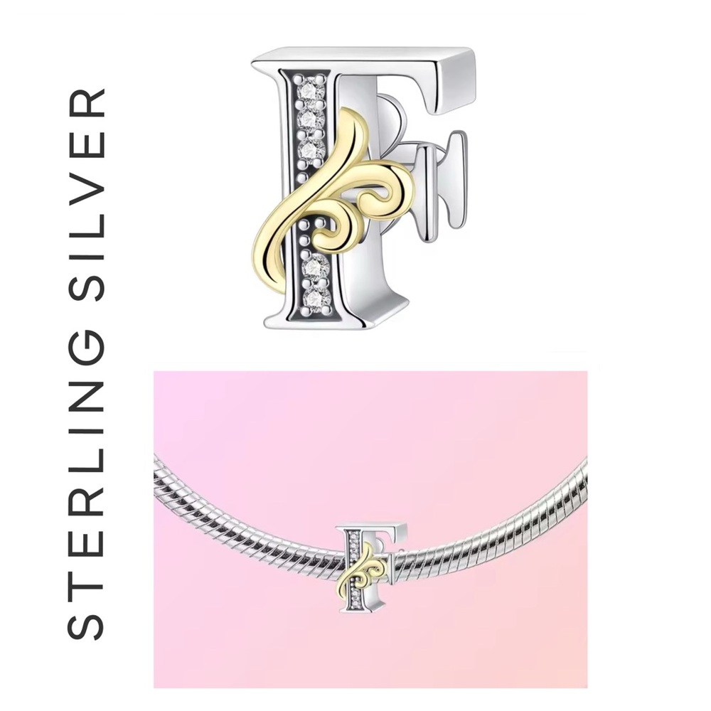 🐘🐘 Sterling Silver 14K Gold Plated Letter “F” Charm